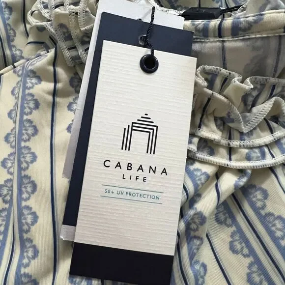 Cabana Life UPF 50+ Smocked Waist Dress XL Blue White Stripe Ruffle Beach Resort - Picture 9 of 9